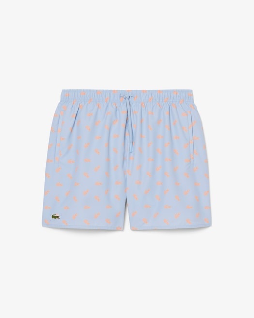 Lacoste Short de bain mi-long imprimé crocodile - Bleu Clair