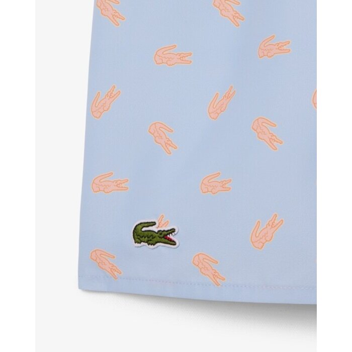 Lacoste Short de bain mi-long imprimé crocodile - Bleu Clair