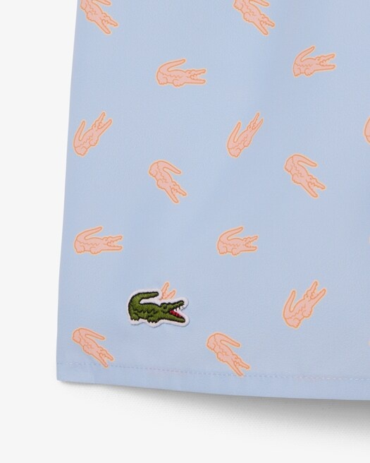 Lacoste Short de bain mi-long imprimé crocodile - Bleu Clair