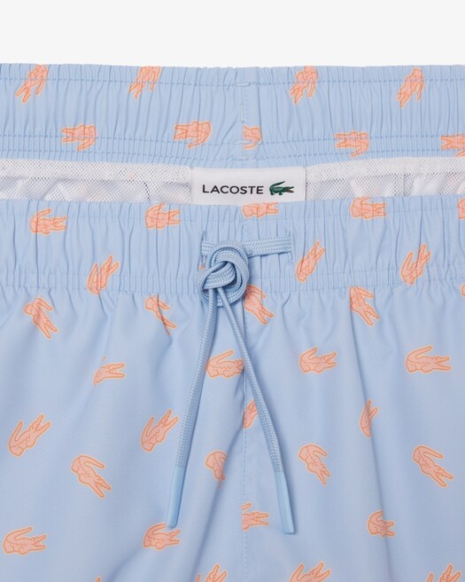 Lacoste Short de bain mi-long imprimé crocodile - Bleu Clair