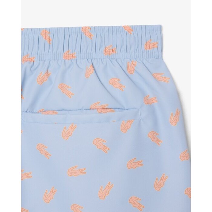 Lacoste Short de bain mi-long imprimé crocodile - Bleu Clair