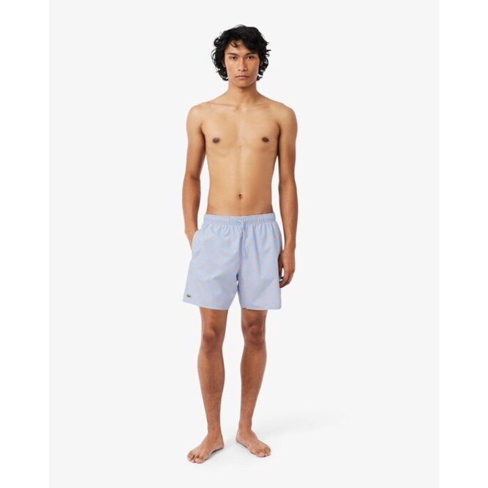 Lacoste Short de bain mi-long imprimé crocodile - Bleu Clair