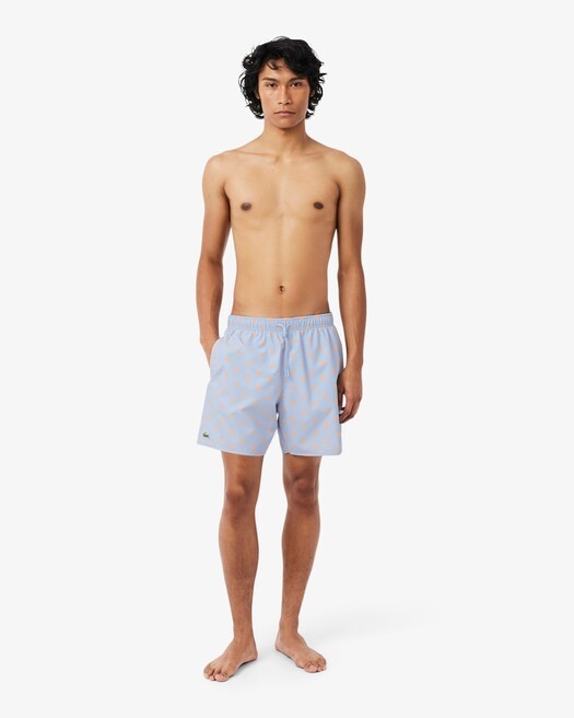Lacoste Short de bain mi-long imprimé crocodile - Bleu Clair
