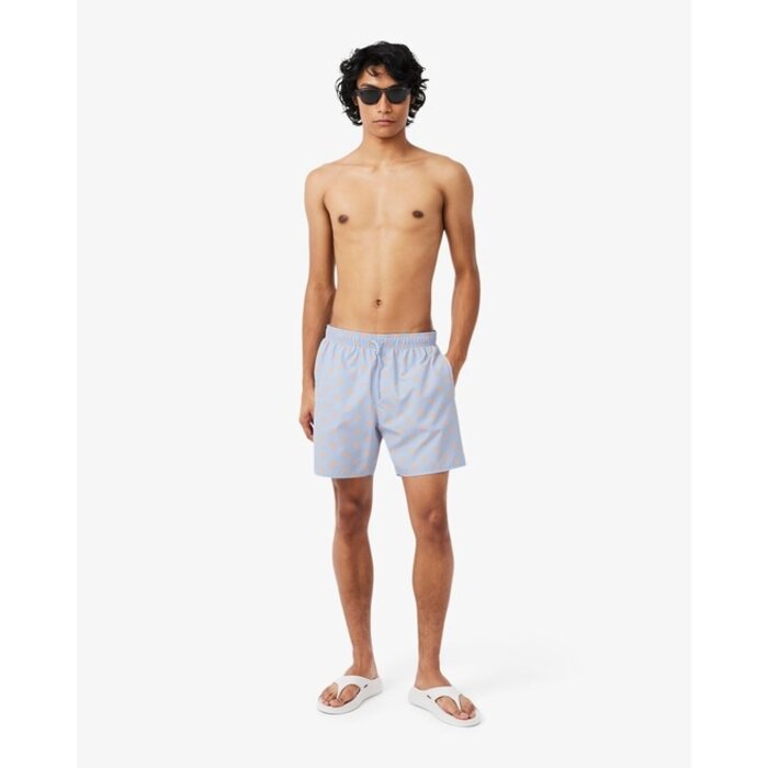 Lacoste Short de bain mi-long imprimé crocodile - Bleu Clair