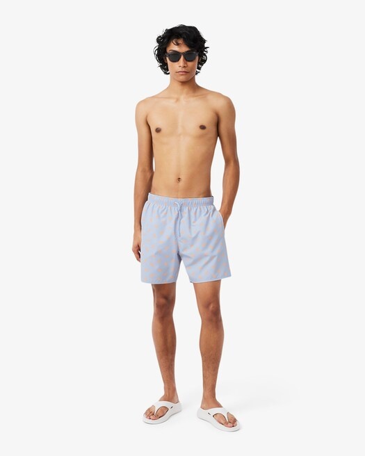 Lacoste Short de bain mi-long imprimé crocodile - Bleu Clair