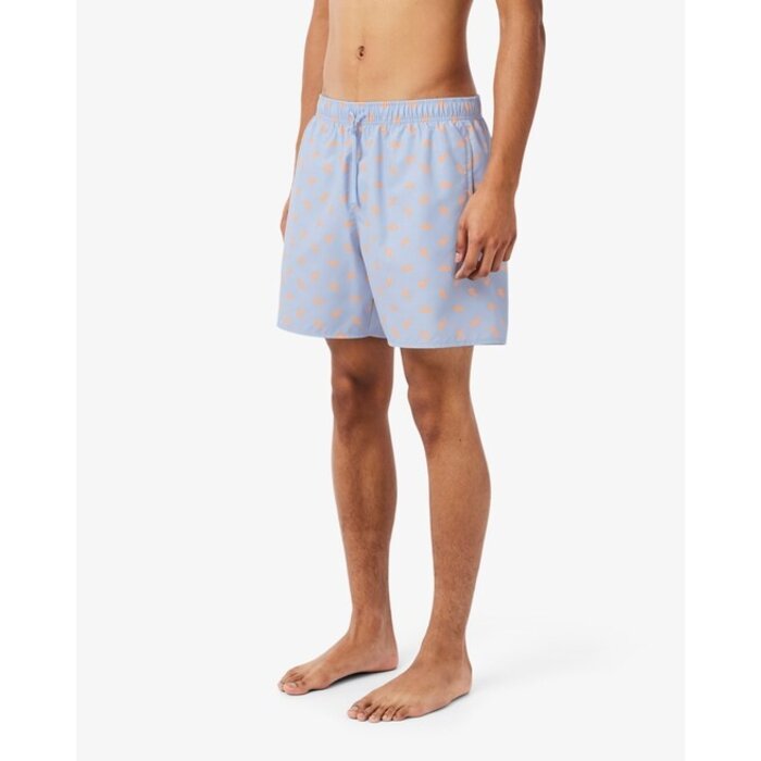 Lacoste Short de bain mi-long imprimé crocodile - Bleu Clair