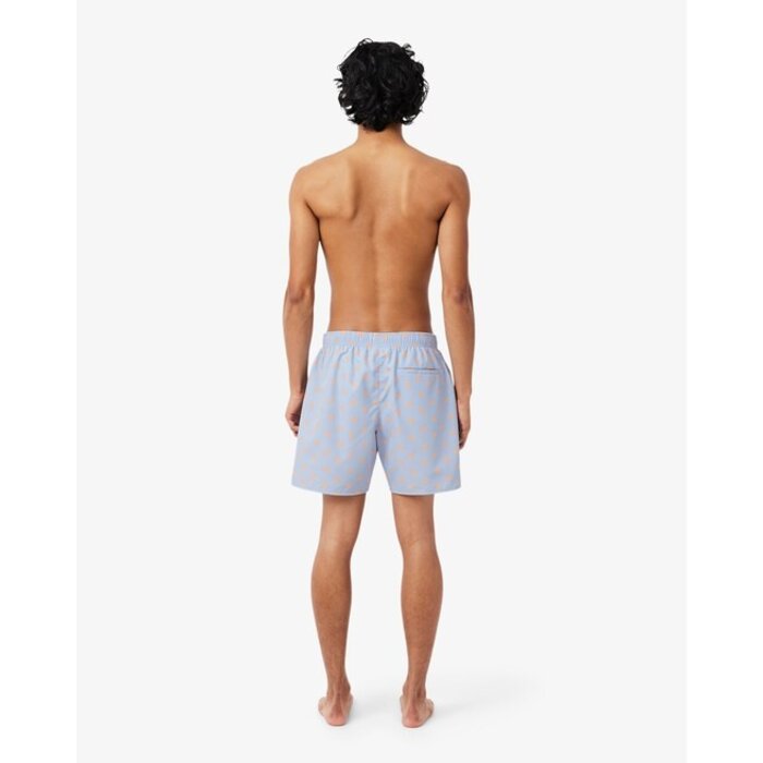 Lacoste Short de bain mi-long imprimé crocodile - Bleu Clair