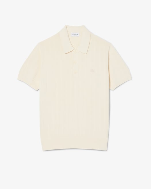 Lacoste Pull col polo maille côtelée fluide - Beige