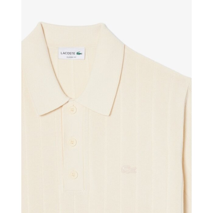 Lacoste Pull col polo maille côtelée fluide - Beige