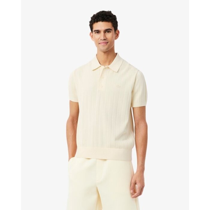 Lacoste Pull col polo maille côtelée fluide - Beige