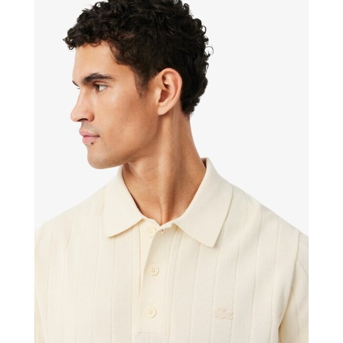 Lacoste Pull col polo maille côtelée fluide - Beige