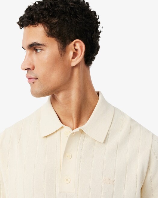 Lacoste Pull col polo maille côtelée fluide - Beige