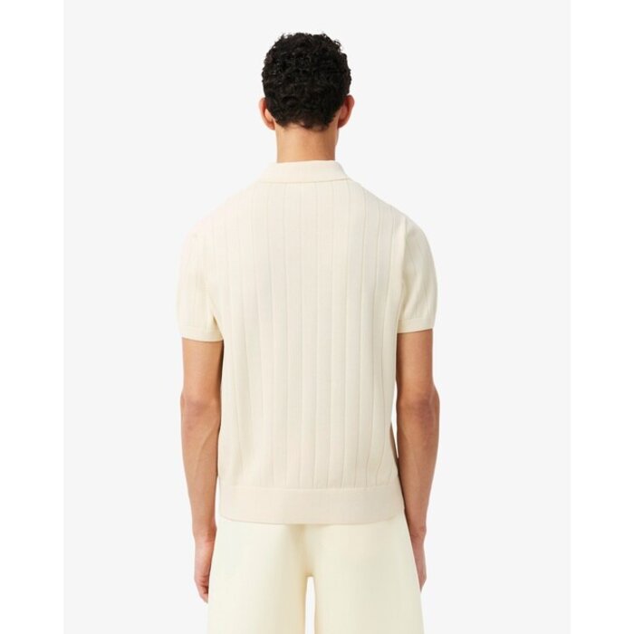 Lacoste Pull col polo maille côtelée fluide - Beige