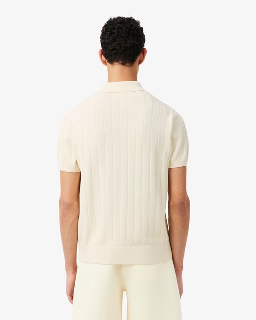 Lacoste Pull col polo maille côtelée fluide - Beige