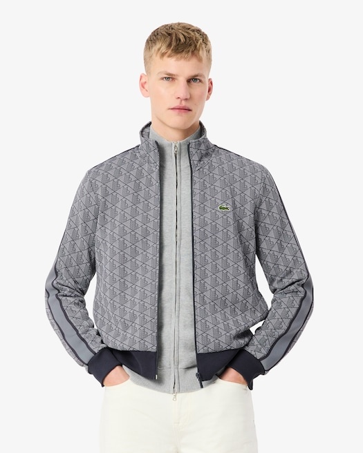 Lacoste Veste de survêtement zippée Paris jacquard -  Gris Clair/Gris Foncé