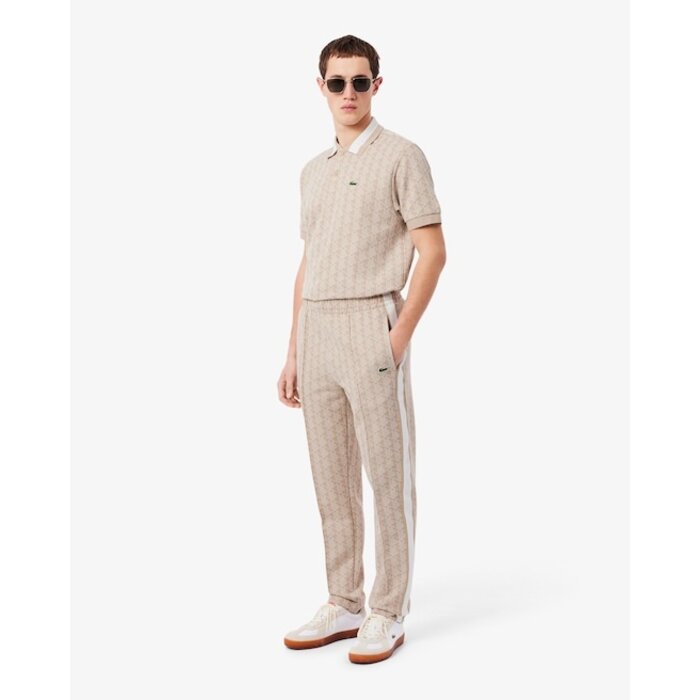 Lacoste Pantalon de survêtement Paris Monogramme - Beige/Blanc