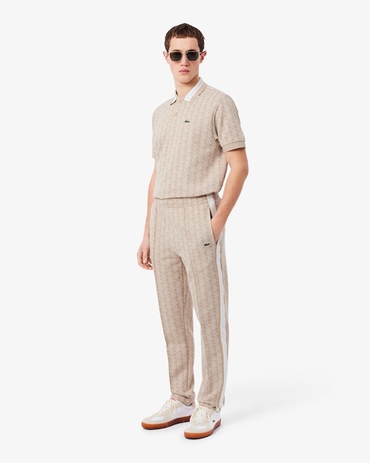 Lacoste Pantalon de survêtement Paris Monogramme - Beige/Blanc