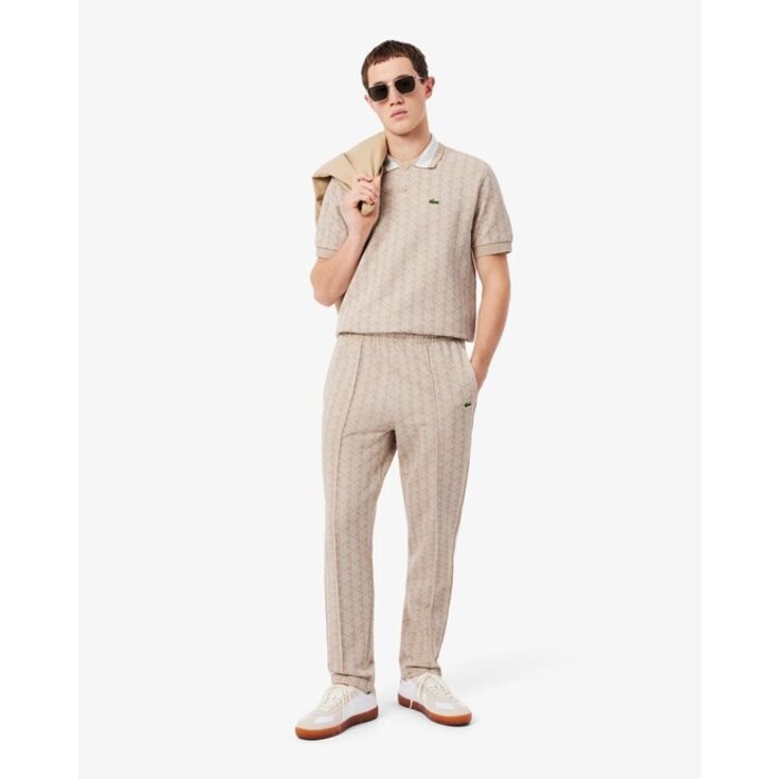 Lacoste Pantalon de survêtement Paris Monogramme - Beige/Blanc