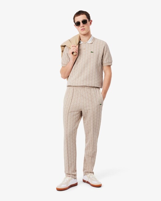 Lacoste Pantalon de survêtement Paris Monogramme - Beige/Blanc