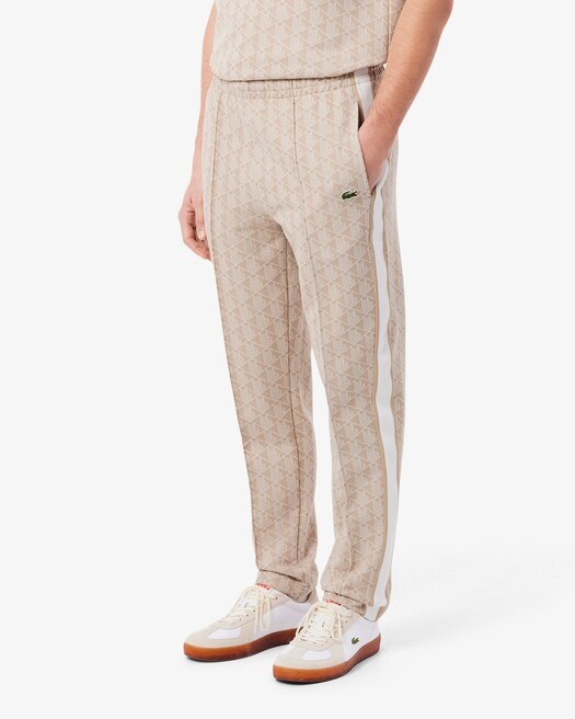 Lacoste Pantalon de survêtement Paris Monogramme - Beige/Blanc