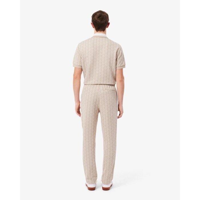 Lacoste Pantalon de survêtement Paris Monogramme - Beige/Blanc