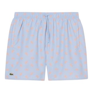Lacoste Short de bain mi-long imprimé crocodile - Bleu Clair