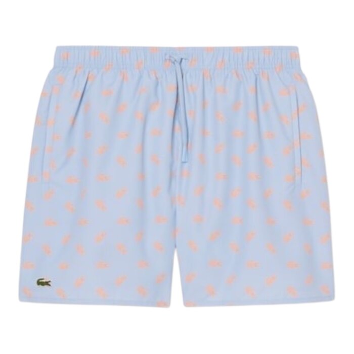 Lacoste Short de bain mi-long imprimé crocodile - Bleu Clair