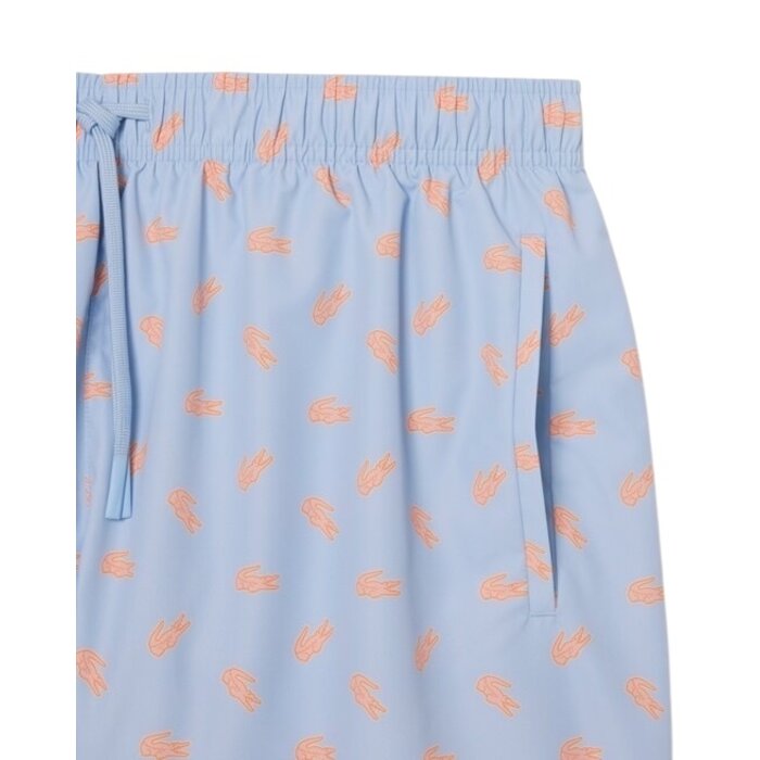 Lacoste Short de bain mi-long imprimé crocodile - Bleu Clair