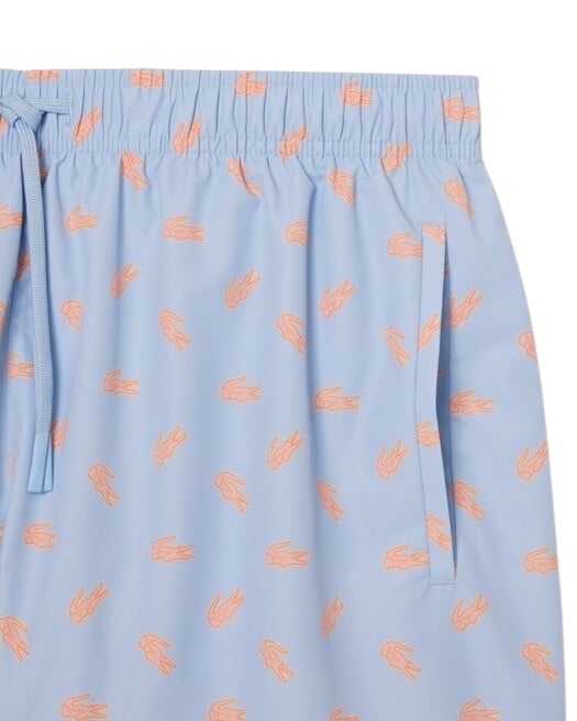 Lacoste Short de bain mi-long imprimé crocodile - Bleu Clair
