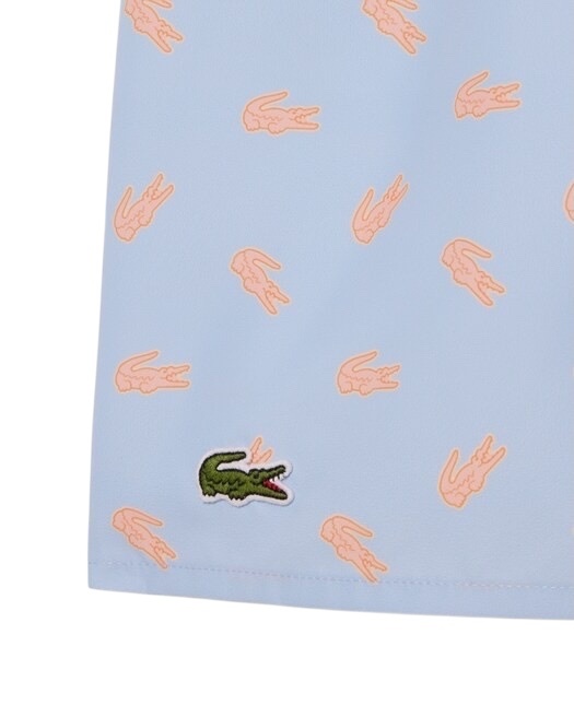 Lacoste Short de bain mi-long imprimé crocodile - Bleu Clair