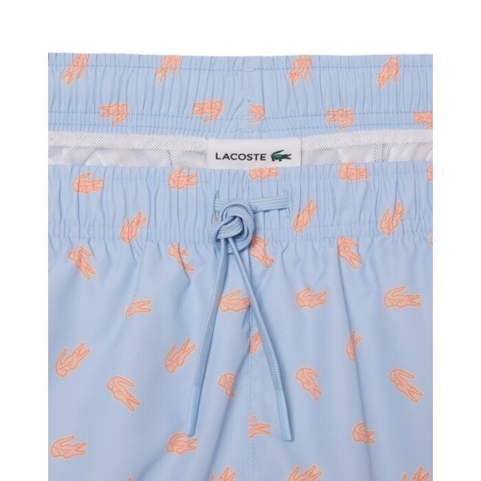 Lacoste Short de bain mi-long imprimé crocodile - Bleu Clair