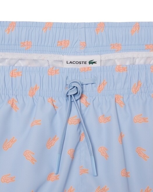 Lacoste Short de bain mi-long imprimé crocodile - Bleu Clair