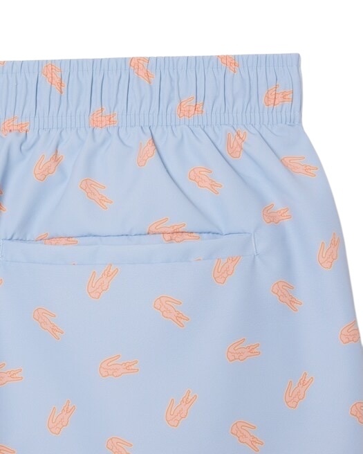 Lacoste Short de bain mi-long imprimé crocodile - Bleu Clair