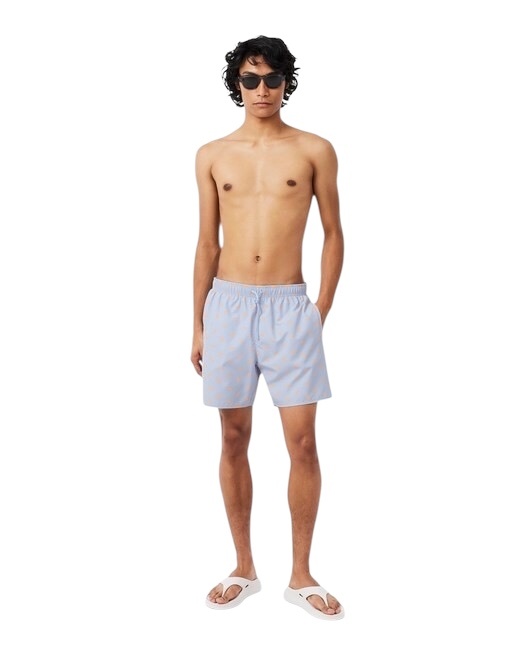 Lacoste Short de bain mi-long imprimé crocodile - Bleu Clair