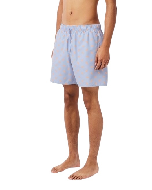 Lacoste Short de bain mi-long imprimé crocodile - Bleu Clair