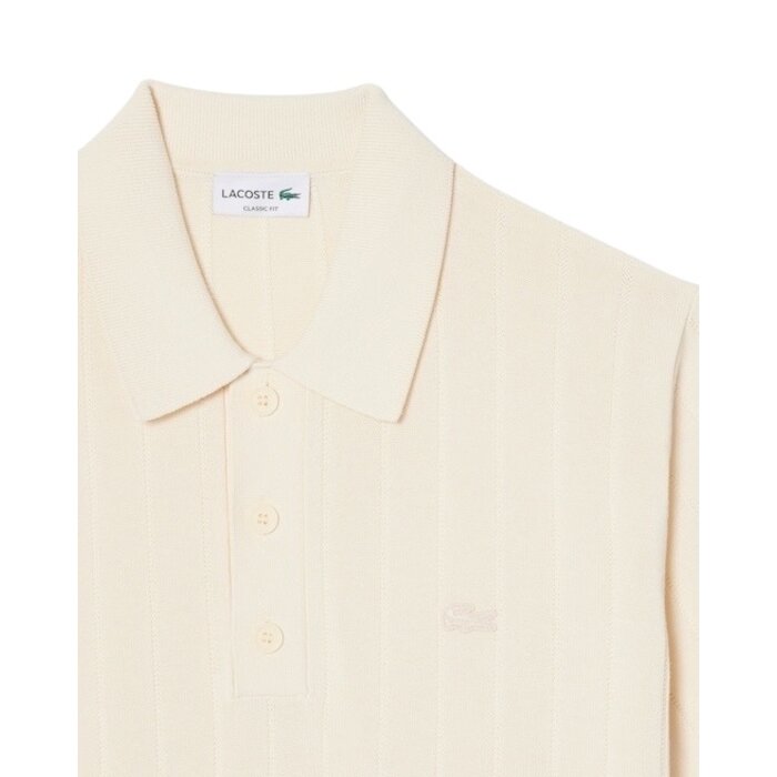 Lacoste Pull col polo maille côtelée fluide - Beige