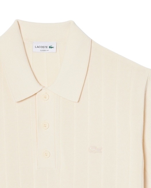 Lacoste Pull col polo maille côtelée fluide - Beige