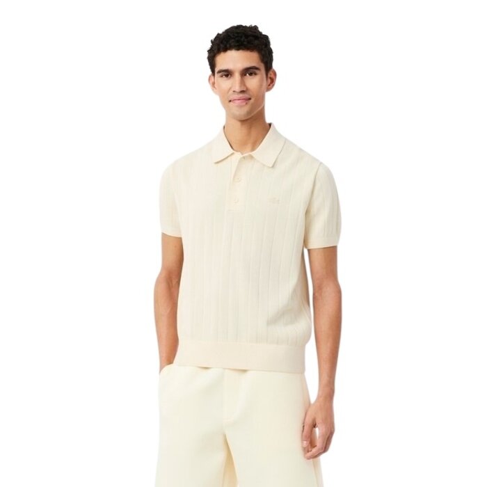 Lacoste Pull col polo maille côtelée fluide - Beige