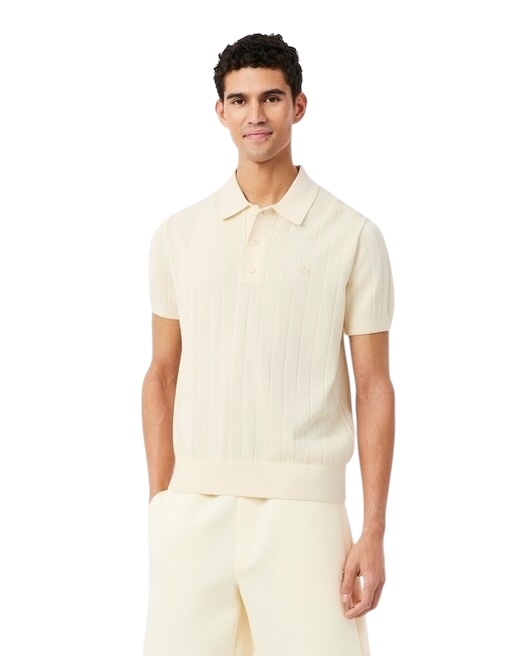 Lacoste Pull col polo maille côtelée fluide - Beige