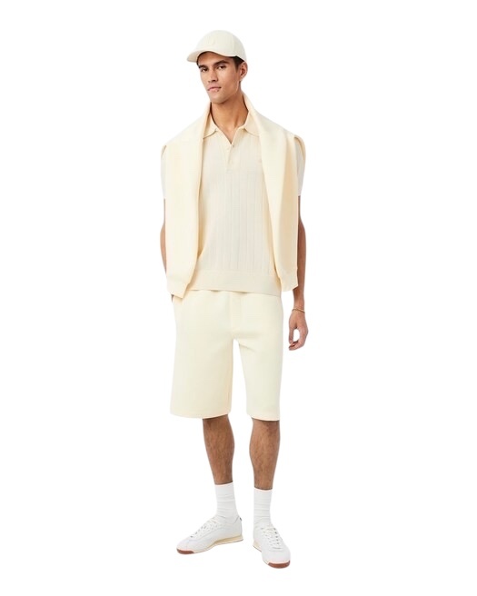 Lacoste Pull col polo maille côtelée fluide - Beige