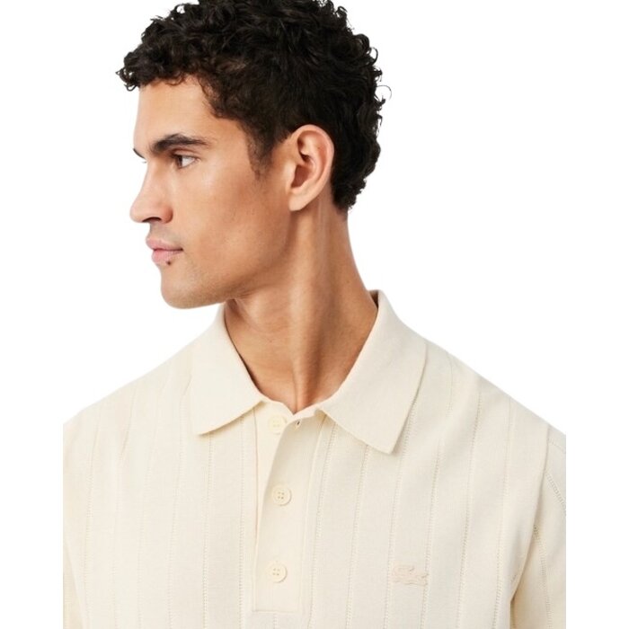 Lacoste Pull col polo maille côtelée fluide - Beige