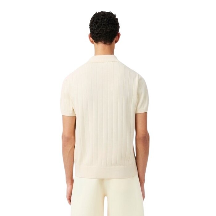 Lacoste Pull col polo maille côtelée fluide - Beige