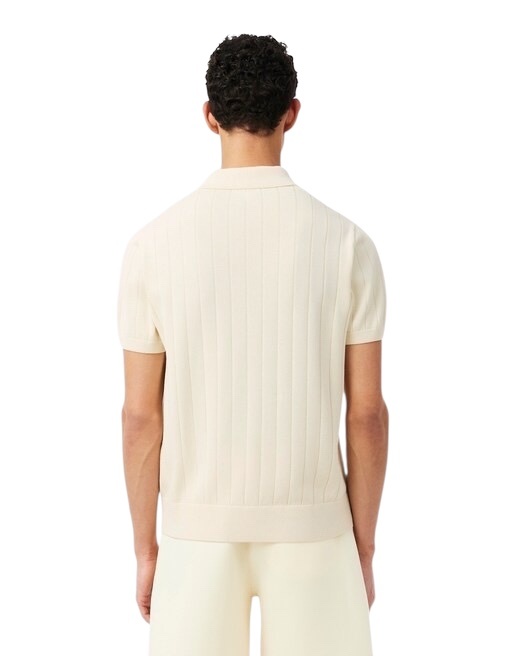 Lacoste Pull col polo maille côtelée fluide - Beige