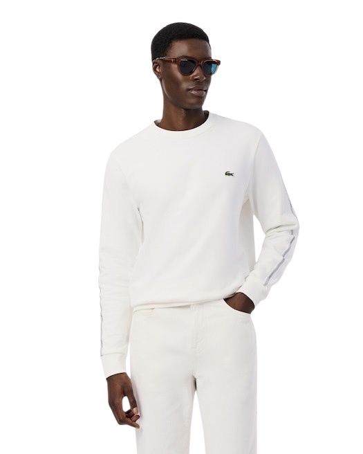 Lacoste Sweatshirt molleton bande rayée - Blanc