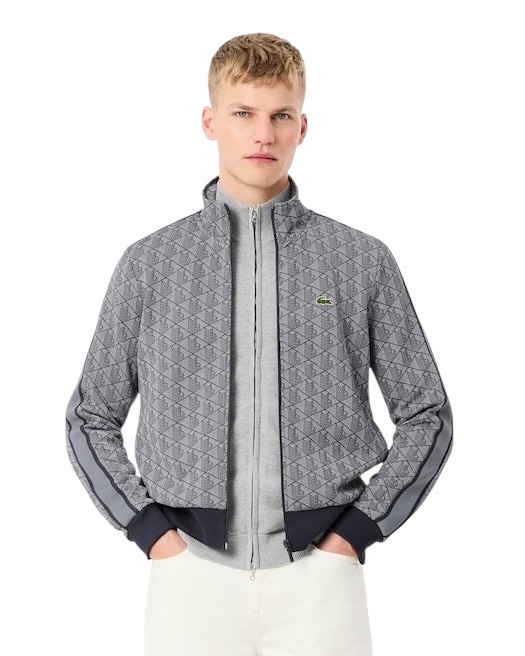 Lacoste Veste de survêtement zippée Paris jacquard -  Gris Clair/Gris Foncé
