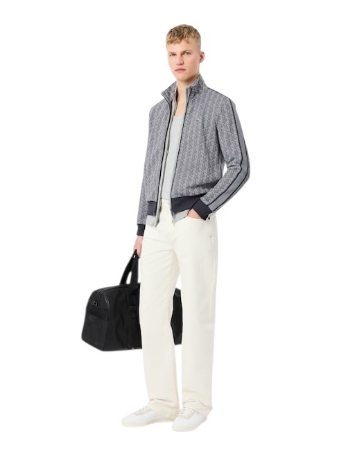 Lacoste Veste de survêtement zippée Paris jacquard -  Gris Clair/Gris Foncé