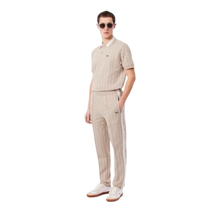 Lacoste Pantalon de survêtement Paris Monogramme - Beige/Blanc