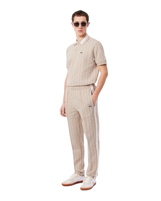 Lacoste Pantalon de survêtement Paris Monogramme - Beige/Blanc