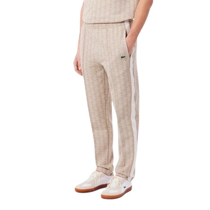 Lacoste Pantalon de survêtement Paris Monogramme - Beige/Blanc
