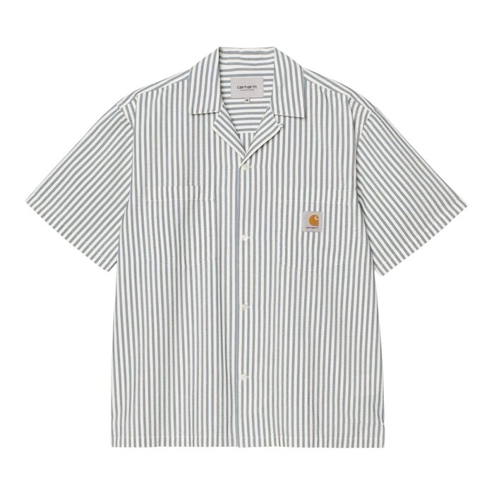 Carhartt WIP S/S Leavel Shirt - Leavel Stripe Blue River/Wax